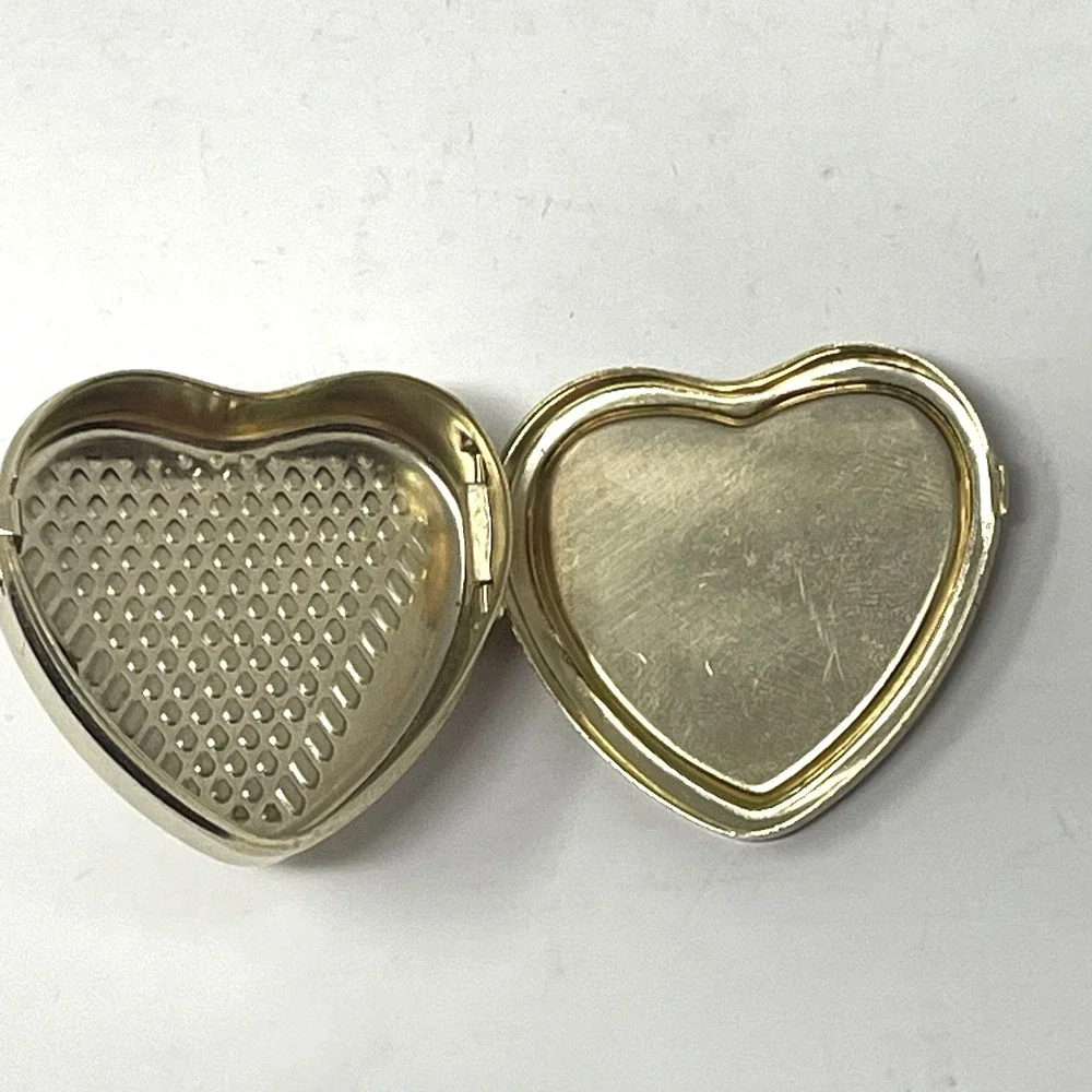 Vintage Cloisonné Heart Pill Box Butterfly Floral Enamel Gold Tone Trinket Case